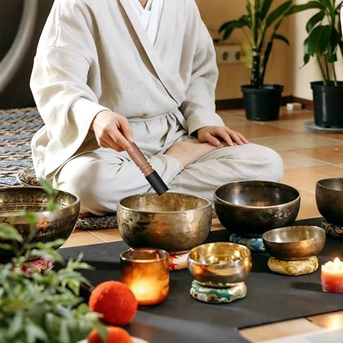 18 Pcs Singing Bowl Cushion Set for 6-12" Tibetan Singing Bowls, 7 Rainbow Silk Round Cushion, WoodMallet,128Hz Tuning Fork Kit, 7 Chakra Stones - for Meditation Sound Healing and Crystal Sound Bowls