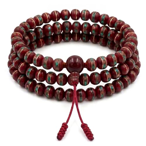 Agan Traders 108 Mala Prayer Beads Necklace for Men & Women – Tibetan Buddhist Prayer Beads Wrist Mala - Handmade Yak Bone Japa Mala Beads for Meditation, Yoga & Healing - color: BN Coral - 10 mm