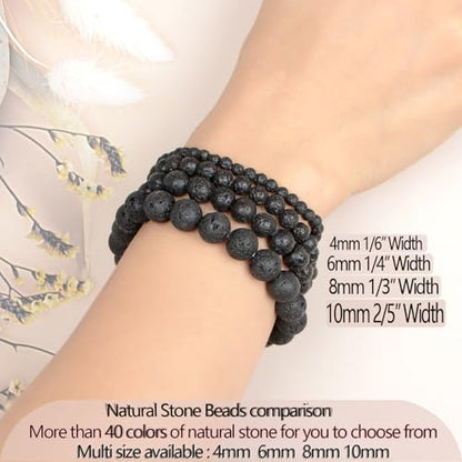 LPBeads Handmade Natural Gemstone Stretch Elastic Bracelet Healing Crystal Round Stone Beads Jewelry Gifts for Women Men - color: Black Lava, size: 6mm