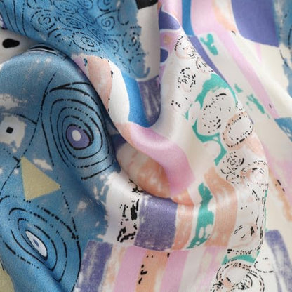 JWSilk Long Charmeuse Silk Scarf Classic Art Print - color: Tree of Life By Gustav Klimt Blue