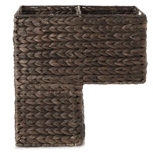 Casafield Stair Step Basket with Handles, Espresso Dark Brown - Woven Water Hyacinth Staircase Basket Storage Bin Organizer - color: Espresso - Hyacinth