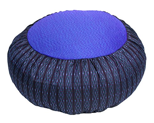 Meditation Cushion Zafu Pillow Buckwheat Fill - Global Weave and Ikat Fabric Iris Blue - color: Iris Blue