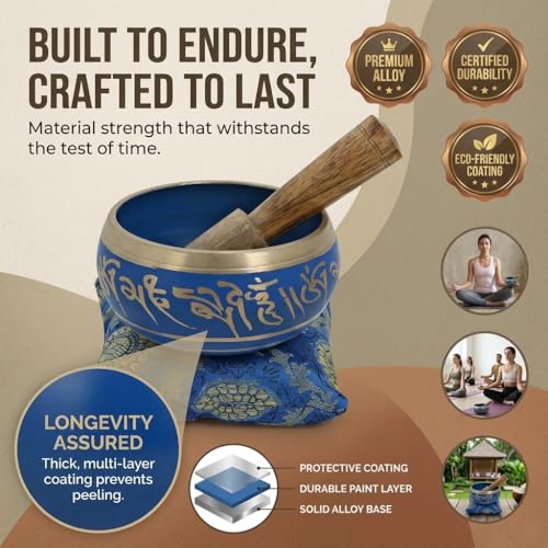 4 Inches Hand Painted Metal Tibetan Buddhist Singing Bowl Musical Instrument for Meditation with Stick and Cushion