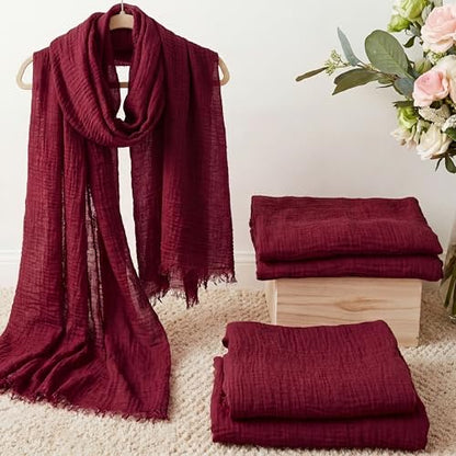 Geyoga 6 Pcs Women Scarf Shawl Hijab Scarves Cotton Crinkle Hijab for Women Blend Shawl Crinkle Wrap Head for Seasons - color: Dark Red
