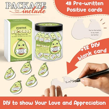 Positive Avocado Jar- 60 Mini Love Notes For Him Her - Cute Birthday Anniversary Stocking Stuffers Gifts For Boyfriend Girlfriend Couple Gifts, Easter Basket Stuffer For Her Him Husband Wife - color: Positive Avocado