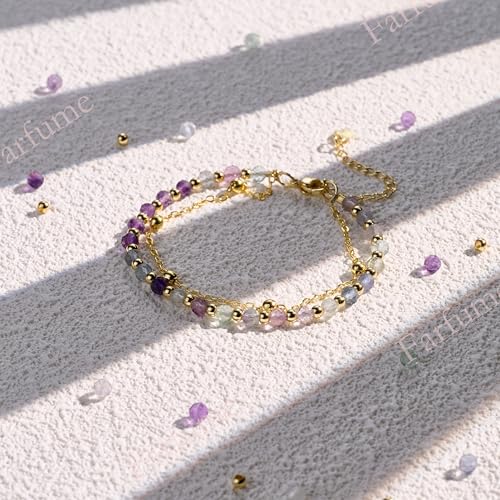 Farfume Crystal Bracelet Beaded Bracelets 4mm Natural Stone Beads Gemstone Handmade Jewelry Gift for Women - color: Rainbow Fluorite-mental clarity