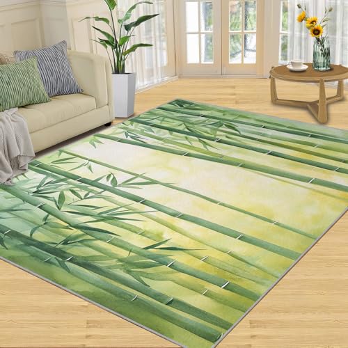 Bamboo Rug - 6x8 Area Rug, Bamboo Leaf Rugs for Living Room Bedroom, Chinese Style Washable Rugs, Non Slip Classroom Carpet, Soft & Low-Pile - color: Bamboo#114, size: 6' x8' (Rectangular)