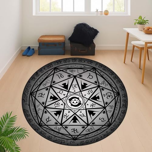 Black Yantra Mandala Rug, Tantric Sacred Geometry Floor Mat, Spiritual Yoga Room Decor, Chakra Meditation Carpet, Boho Round Area Rug (2.6 feet / 32 inc / 80 cm)