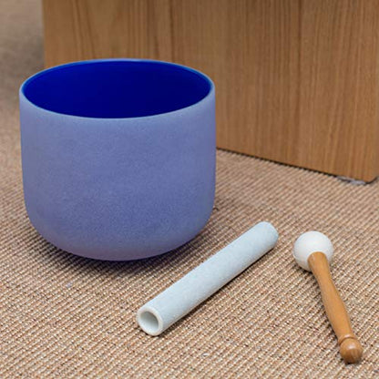 Leize Quartz Crystal Singing Bowl A# Note Third Eye Chakra Dark Blue 8" with Heavy Duty Carrying Case Suede Striker - color: dark blue, size: 8" A# Note