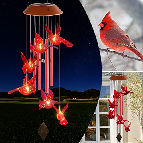 Cardinal Wind Chime, Solar Sound Windchime, Wind-Chime Outdoor, Garden Decor, Yard Decor, Gifts for Women, Mom Gifts, Gardengifts, Grandma Gift