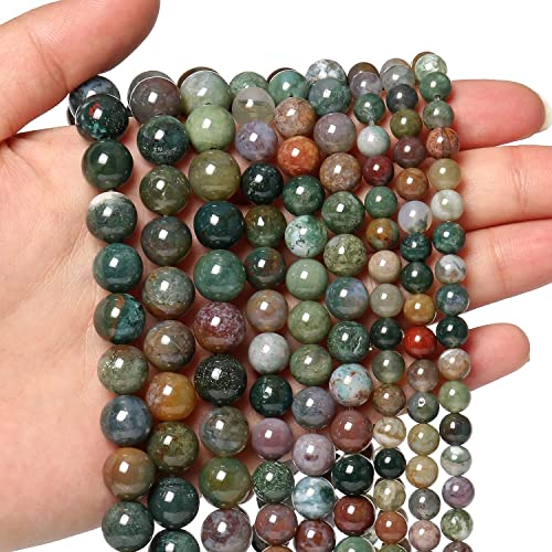 About 45pcs 8mm Natural Stone Beads Indian Agate Beads Energy Crystal Healing Power Gemstone for Jewelry Making, DIY Bracelet Necklace - color: Indian Agate, size: 8mm