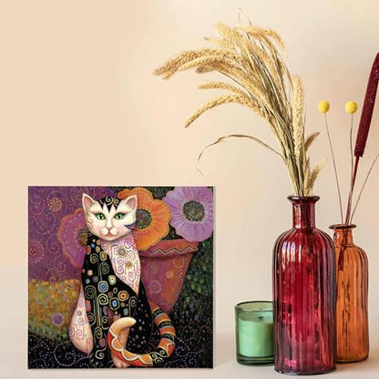 SiuSue Mystical Witchy Boho Floral Cat Canvas Wall Art Poster Prints Artwork Pictures Framed for Home Kids Girls Room Bedroom Living Room Meditation Room, 12x12 Inch - color: Cat-1