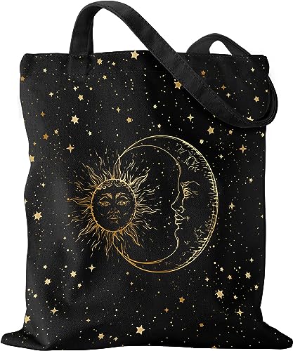 Miss Adola Aesthetic Canvas Tote Bag - Reusable Shoulder Tote Bag for Women Lady Casual Vacation, Shopping, Work, Gym - style: Moon Star