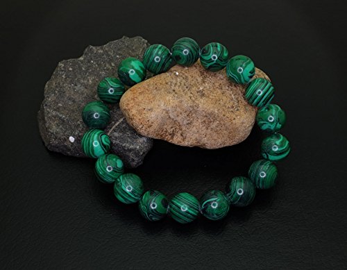 Falari 10mm Natural Semi Precious Gemstone Stretch Bracelet Unisex - color: Malachite
