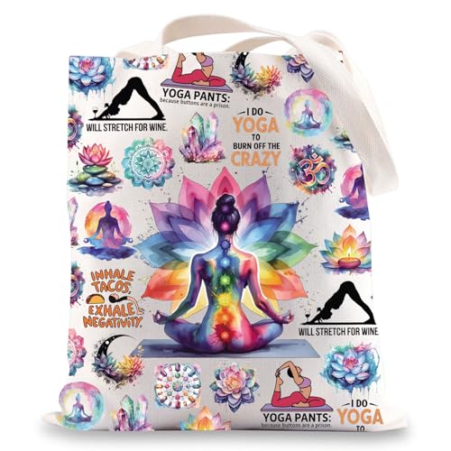 LEVLO Yoga Canvas Tote Bag Yoga Lover Gift Yoga Coach Merchandise Yogini Shoulder Bag Yoga Instructor Gift