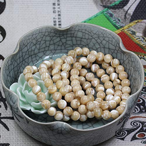 Keleny Gem Semi Precious Gemstones 8mm Natural Stone Round Beads Rock Crystal Jasper Stretch Bracelet 7 Inch Unisex - color: Khaki Mother of Shell