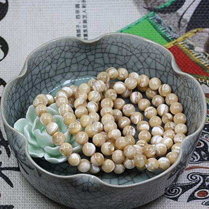 Keleny Gem Semi Precious Gemstones 8mm Natural Stone Round Beads Rock Crystal Jasper Stretch Bracelet 7 Inch Unisex - color: Khaki Mother of Shell