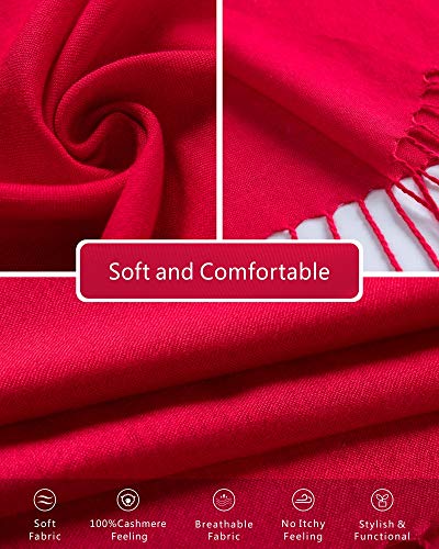 EURKEA Women's Scarf Pashmina Silky Soft Shawls Wraps Stole for Evening, Wedding and Gift - color: Bright Red
