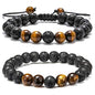 M MOOHAM Fathers Day Gift Mens Bracelet - Beaded Natural Stone 8mm Tiger Eye Matte Agate Lava Rock Bracelets for Men Teen Boys Grandpa Dad Birthday Gifts Jewelry - style: Lava Rock&Yellow Tiger Eye Bracelets