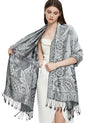 Pashmina Shawl Wrap with Ethnic Paisley Two Tone Jacquard Scarf for Women - color: Paisley-black Grey