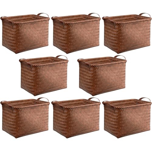 BROWNLILY Handwoven Clothes Basket Laundry Hampers Large Wicker Storage Baskets for Shelves Blankets Closet Storage Bins Car Bedroom Bathroom Organizers and Storage Bath (8, Brown) - color: Brown*8
