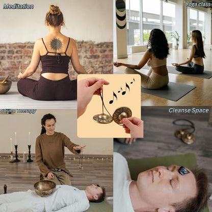 Tibetan Tingsha Cymbals Meditation Chime Bells 2.5" Om Mani Padme Hum Brass Bell with Gift Box Drawstring Cloth Bag for Sound Healing, Yoga, Stress Relief Meditation Instruments - color: Om Mane Padme Hum Symbols Embossed