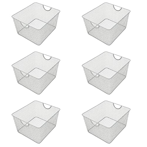YBM Home Kitchen Pantry Organizer Wire Basket for Shelves, Cabinets, Pantry, Countertop, Mesh Open Storage Bin Metal Basket for Organizing Food Supplies 10” x 9” x 6”, Pack of 6, Silver - size: 10” x 9” x 6”