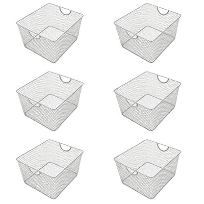YBM Home Kitchen Pantry Organizer Wire Basket for Shelves, Cabinets, Pantry, Countertop, Mesh Open Storage Bin Metal Basket for Organizing Food Supplies 10” x 9” x 6”, Pack of 6, Silver - size: 10” x 9” x 6”