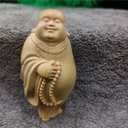 Antique Maitreya Wooden Statue Accents Zen Meditation Wood Sculpture Decor for Living Room Spa Or Yoga Studio Centerpiece Books Living Room Bedroom Ornament