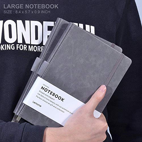 Lemome Thick Classic Notebook with Pen Loop - A5 College Ruled Hardcover Writing Notebook with Pocket + Page Dividers Gifts, Banded, Large, 180 Pages, 8.4 x 5.7 in - color: Gray