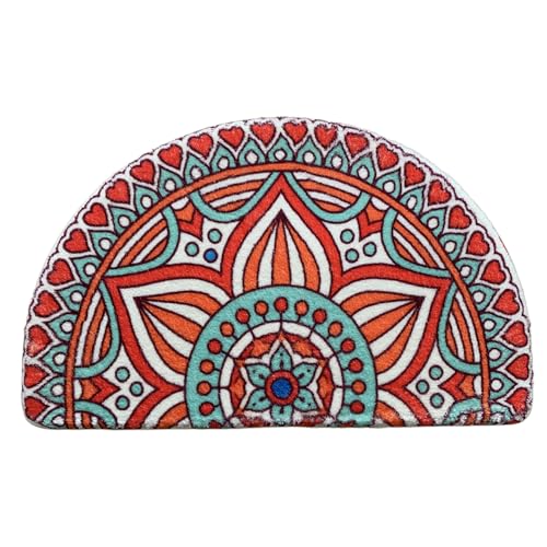 Mandala Semi Circle Rug Boho Half Round Mat Doormat Floral Bathmat Non-Slip Bathroom Rugs Floor Door Mats Bohemian Decor Semicircle Carpet Half Moon Area Rug (Orange) - color: Orange