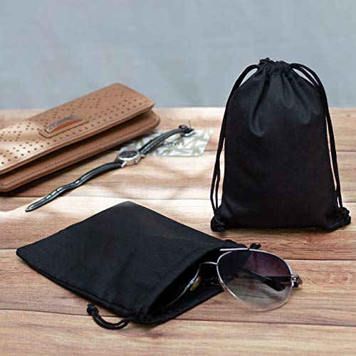Black Cotton Drawstring Bags, Reusable Quality with Double String, For Pantry Gifts Stationery - Pack of 6 (Black Cotton Blend, 5 x 7 Inch) - color: Black Cotton Blend, size: 5 x 7 Inch