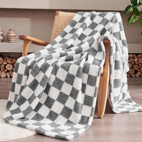 Gray Checkered Throw Blanket, Soft Plush Microfiber Fleece Blanket for Couch Sofa Bed, Cozy Decorative Home Blanket, All Season, 50x60 Inches - color: Grey, size: Throw(50"x60")