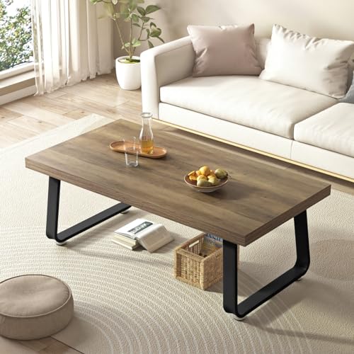 HSH 47" Rustic Industrial Coffee Table - Farmhouse Modern Minimalist Center Table with Wood & Metal Legs,Cocktail Table for Living Room, Bedroom, Home Office, Rustic Oak - color: Rustic Oak, size: 47 inch