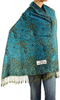 Falari Women's Reversible Paisley Pashmina Shawl Wrap Scarf For Evening Dresses Festivals Any Occasions All Seasons 80"x27" - color: Style 1 - Turquoise