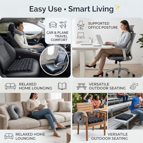 Sondur Travel Cushion, Inflatable Airplane Seat Cushion for Long Flights, 3D Air Cell Seat Cushions with Foot-operated Inflatable Accessories for Office Chair, Wheelchair, Cars, Home Living