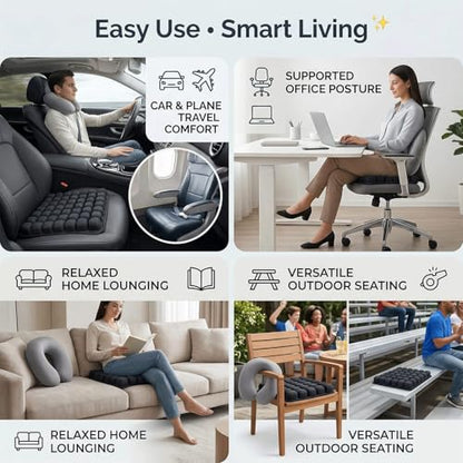 Sondur Travel Cushion, Inflatable Airplane Seat Cushion for Long Flights, 3D Air Cell Seat Cushions with Foot-operated Inflatable Accessories for Office Chair, Wheelchair, Cars, Home Living