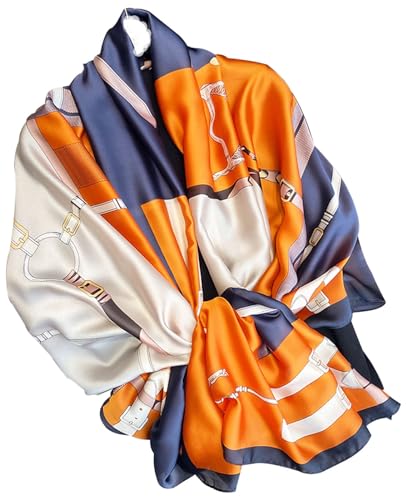 Hioyiwse Shawl Scarf For Women Lightweight Scarves Floral Pattern Formal Evening Dressesformal Shawl Summer Wraps - color: E2-horse Belt Orange Sole（70.8"x35.4")