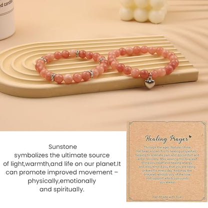 2Pcs Healing Crystal Bracelets for Women Handmade Beaded Bracelet Healing Prayers Crystal 8mm Natural Stone Beads Bracelet Stress Relief Get Well Soon Gifts