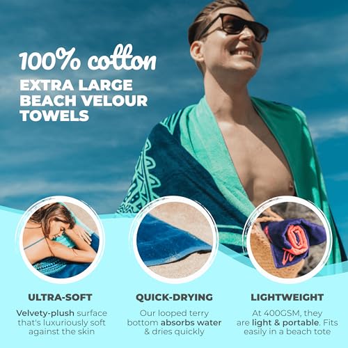 Nova Blue Tuna Fish Beach Towel (34 X 63) – Blue Striped Cotton Beach Towels Made from 100% Cotton – Quick Drying Pool Towel with Tropical Design – Beach Towel Large Oversized - color: Tuna