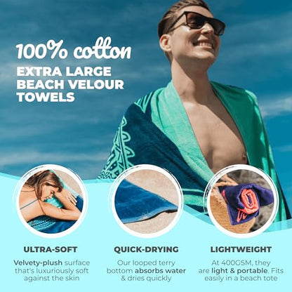 Nova Blue Tuna Fish Beach Towel (34 X 63) – Blue Striped Cotton Beach Towels Made from 100% Cotton – Quick Drying Pool Towel with Tropical Design – Beach Towel Large Oversized - color: Tuna