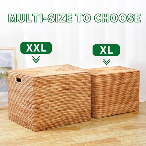 Rattan Basket With Lid, Large Lidded Basket For Storage, Rattan Box(22.8" L×19.7" W×17.7" H) - size: 22.8" ×19.7"×17.7"