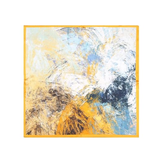 100% Mulberry Silk Neck Scarf - 21'' x 21'' Lightweight Neckerchief - Women Men Small Square Digital Printed Scarves - color: Yellow Graffiti