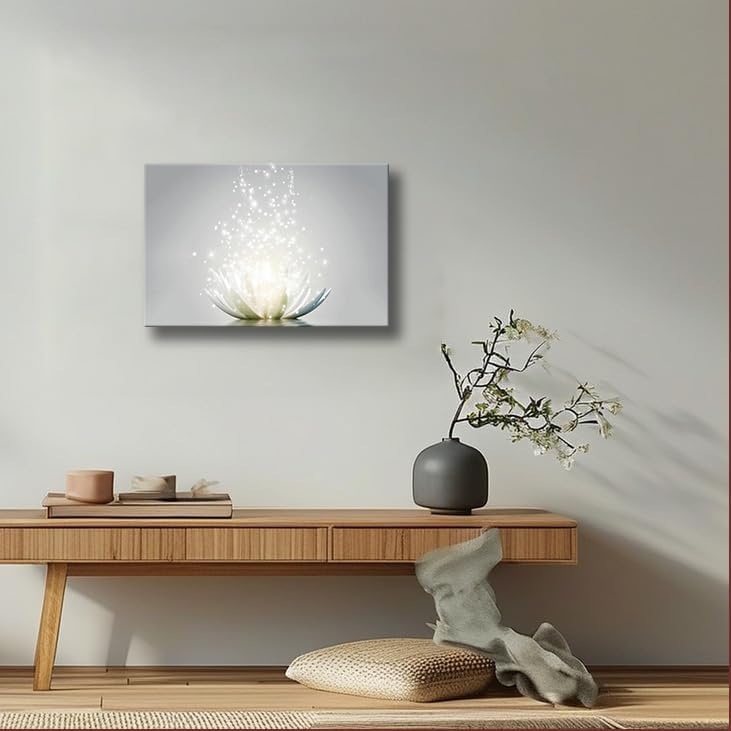 Zen Canvas Wall Art White Lotus Flower Meditation Picture Framed Art Lotus Flower Bloom in Water Canvas Wall Art Print For Yoga Spa Meditation Spiritual Room Bathroom Home Decoration 16x24inch