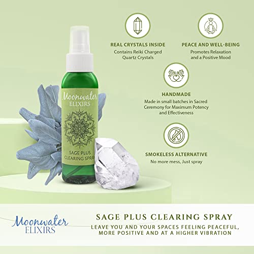 White Sage Smudge Spray for Spiritual Cleansing & Aura Protection, Sage Spray for Cleansing Negative Energy & Protection, Home & Meditation, Clear Quartz Reiki Energized Aromatherapy Room Mist 2X 4oz - size: 4 Fl Oz (Pack of 2)