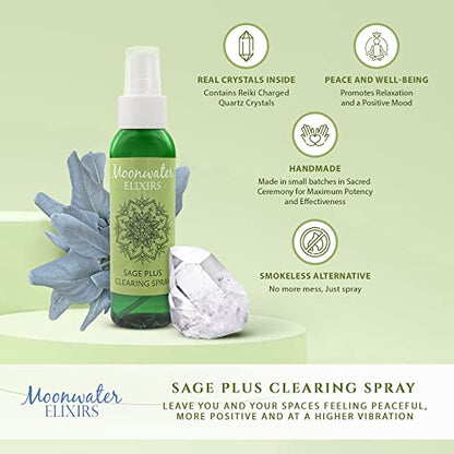 White Sage Smudge Spray for Spiritual Cleansing & Aura Protection, Sage Spray for Cleansing Negative Energy & Protection, Home & Meditation, Clear Quartz Reiki Energized Aromatherapy Room Mist 2X 4oz - size: 4 Fl Oz (Pack of 2)