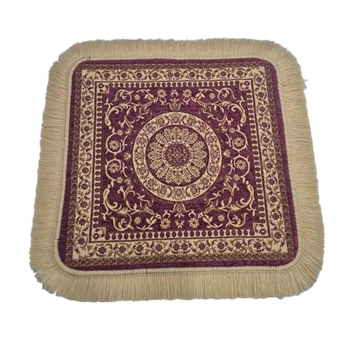 Soft Chenille Prayer Mat | 1.5x1.5 Feet Traditional Mandala Floral Pooja Aasan with Golden Fringes | Multipurpose Square Rug for Meditation, Yoga, Puja Room & Home (Pack of 4, Pink) - color: Pink, size: 1.5x1.5 Feet