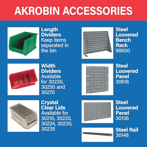 Akro-Mils 30210 AkroBins Plastic Storage Bins, Space-Saving Stackable Bins for Garage, Pantry, Craft Organization, 5" x 4" x 3", Red, 24-Pack - color: Red