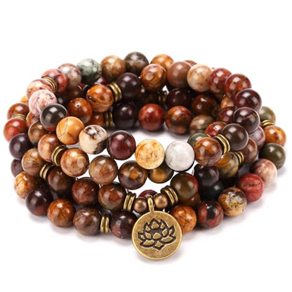 Mala Bead Strand Bracelet, 108 Buddhist Prayer Beads Yoga Meditation Green Malachite Beads Necklace Women man - style: Picasso Stone
