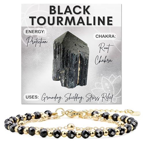 Farfume Crystal Bracelet Beaded Bracelets 4mm Natural Stone Beads Gemstone Handmade Jewelry Gift for Women - color: Black Tourmaline-concentration&Protection